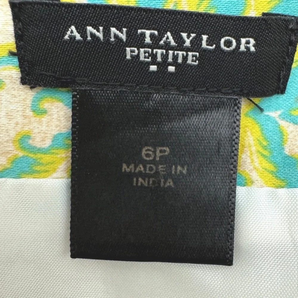 Ann Taylor Petite Floral Border Print Pencil Skirt Blue Green 6P Boho‎ Cotton